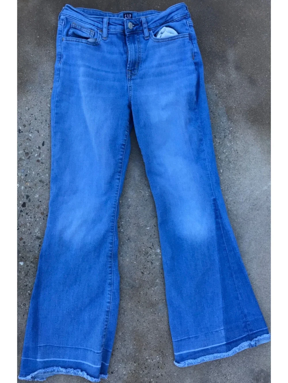 Gap 70s High Rise Flare Jeans Size 16 Blue Medium Wash Denim Two-Tone Stretch